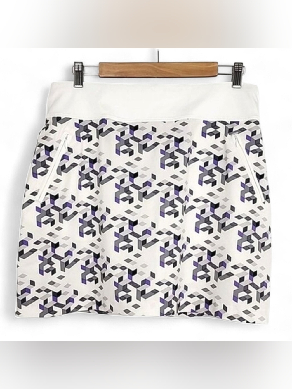 Women’s White Geo-Print Skort with Purple & Gray Accents